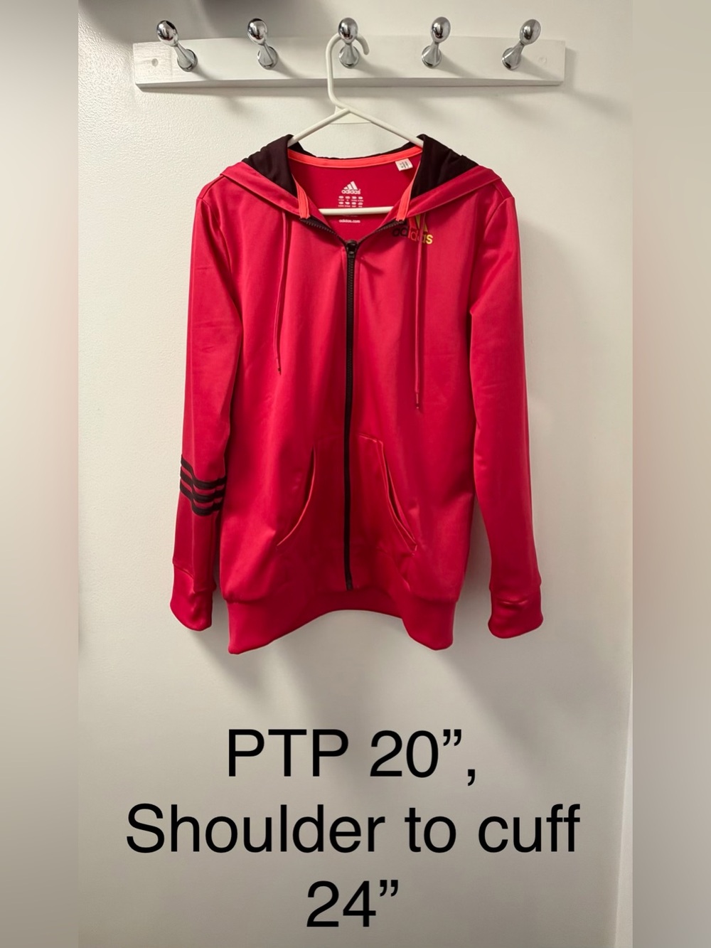 NWOT Retro Adidas Women’s Red Full Zip Hoodie Track Jacket M Black 3 Stripes